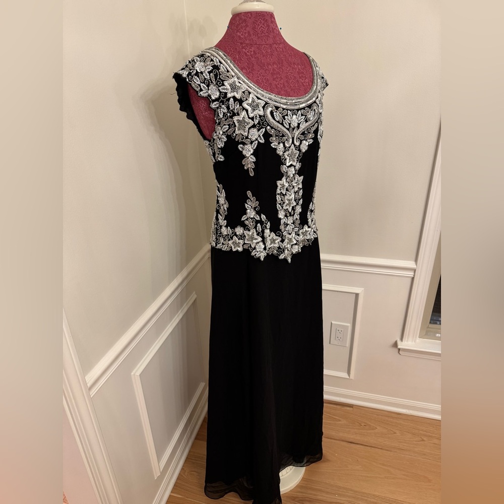 J Kara Black Formal Maxi Dress with Silver Detailing